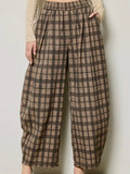 Pursuing Plaid Barrel Pants in Brown