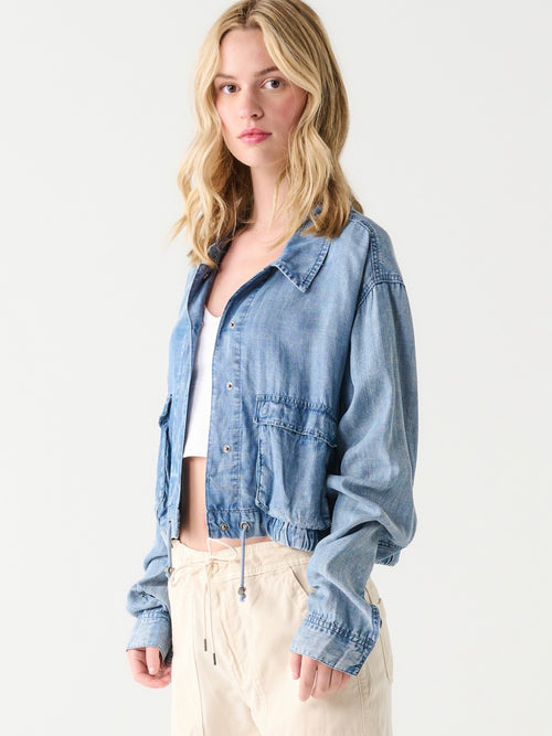 Stay In Chambray Jacket in Denim Blue