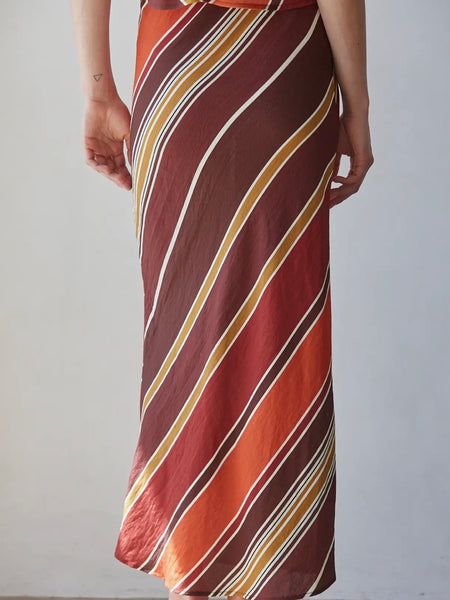 Sunset Stripe Skirt in Chocolate Rust