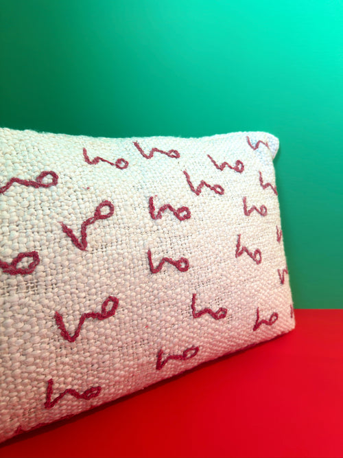 Ho Ho Ho Embroidered Lumbar Pillow