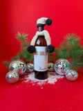 Bottle Hat & Scarf in Ivory & Brown Pom