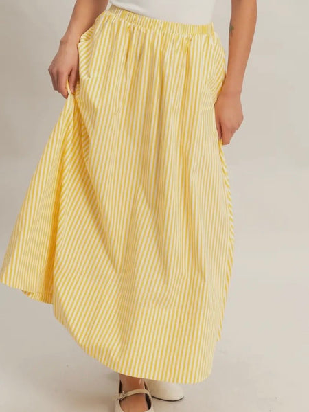 Stay Striped Maxi Skirt in Yellow