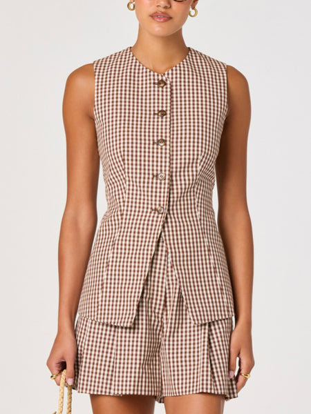 Karan Vest in Brown Checker