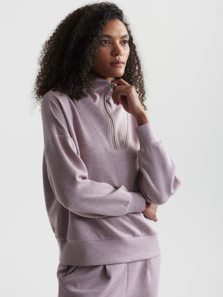 Hawley Half Zip Sweat in Mauve Marl