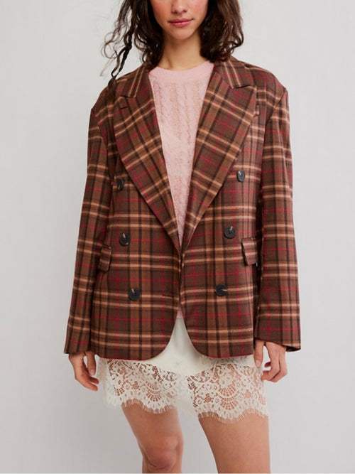 Dean Double Breasted Blazer in Oliver Plaid Brown
