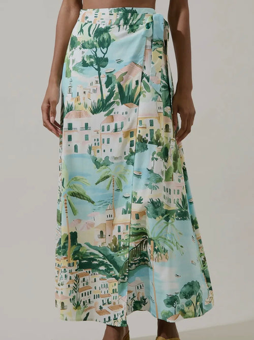 Piti Town Wrap Skirt in Aqua
