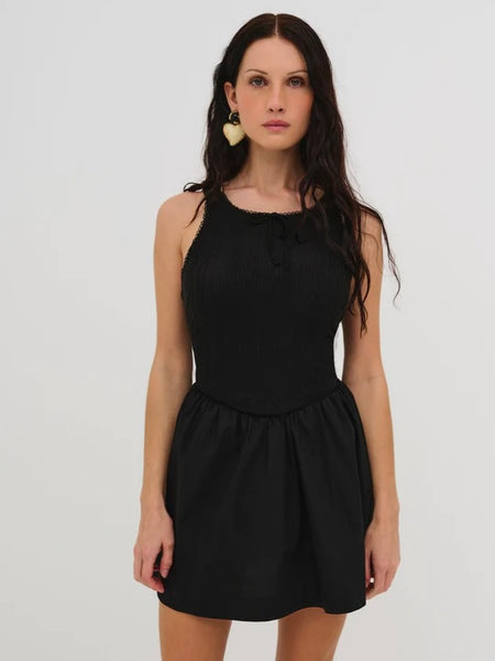 Giselle Faux Leather Midi Dress in Black