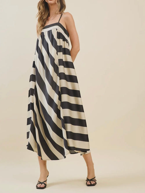 Best In Stripes Dress in Black & Ivory