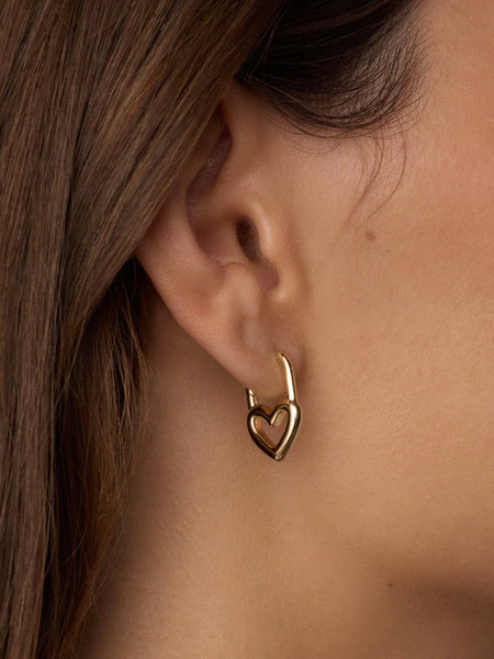 Open Heart Padlock Huggies in Gold