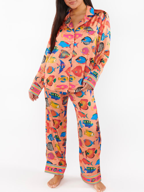Classic PJ Set in Coral Rainbow Reef Silky