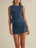 Back To Business Denim Top in Dark Blue