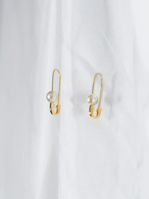 Roxy Pearl Safety Pin Earrings