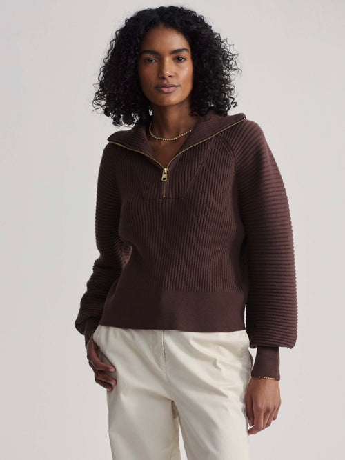 Reid Half Zip Knit in Coffee Bean