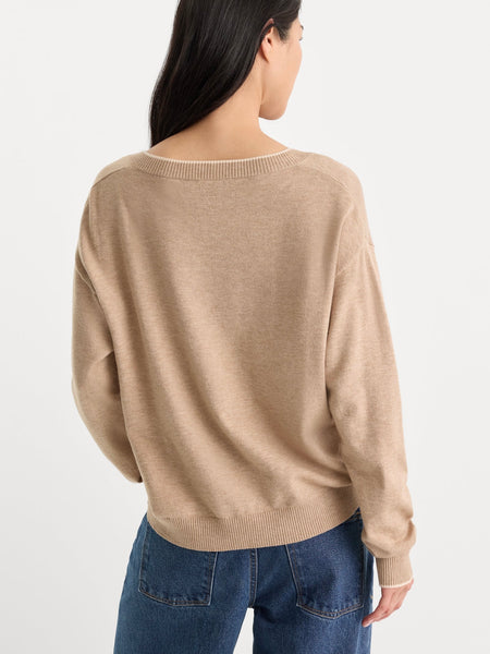 The Cozy V Neck Sweater in Dune Mist