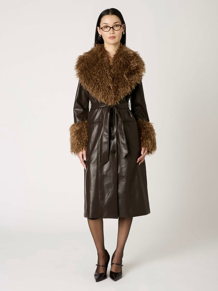 Studded Faux Shearling Coat in Brandy