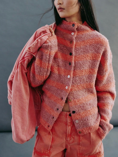 WTF Button Collection Cardigan in Peach Combo