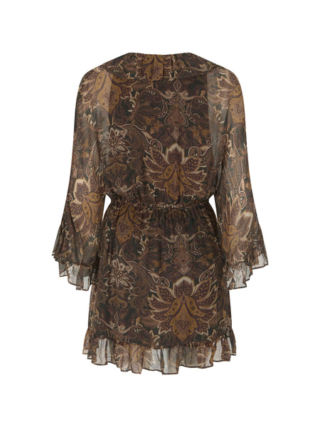 Damask Tunic Mini Dress in Walnut