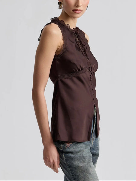 Satin Keyhole Empire Top in Russet