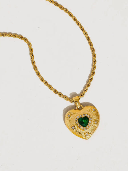 Akira Green CZ Heart Necklace