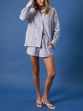 Embroidered Flag Button Down in Navy & White