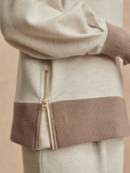 Loxley Raglan Boyfriend Sweat in Ivory & Taupe Marl