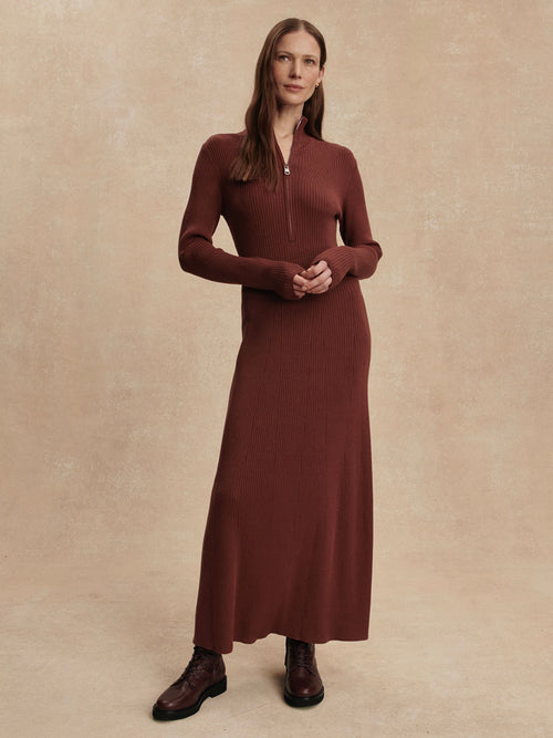 Burnet Zip Knit Maxi Dress in Cinnamon