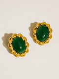 Eulie Oval Stone Earrings in Green