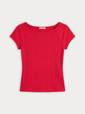 The Variegated Rib Top in Crimson Rose