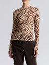 Stretch Mesh Thumbhole Top in Autumn Zebra