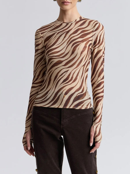 Stretch Mesh Thumbhole Top in Autumn Zebra