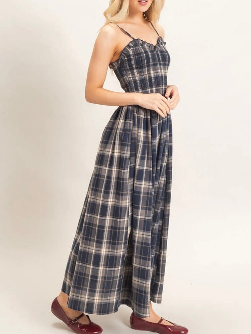 Plaid & Glad Maxi Dress in Navy