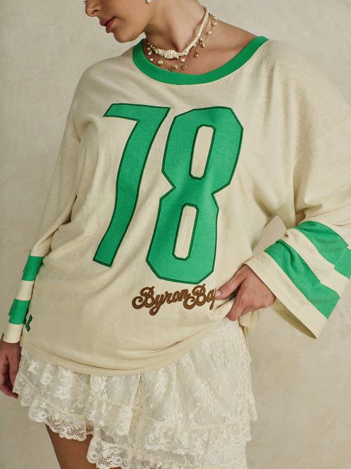 Homecoming Long Sleeve Biker Tee in Green Fields