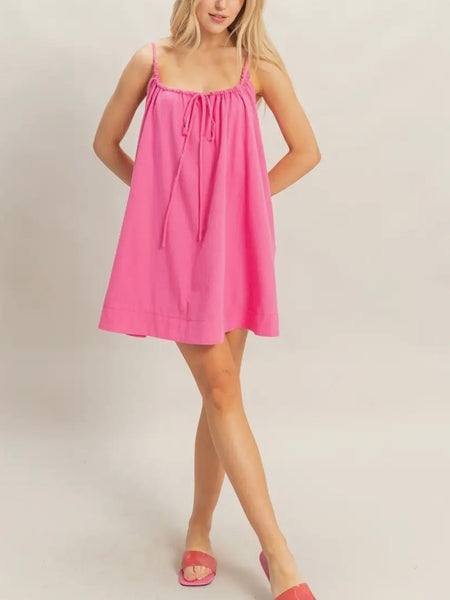 Girly & Gathered Mini Dress in Pink