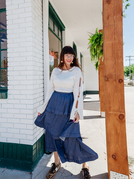 Denim Date Midi Skirt in Blue