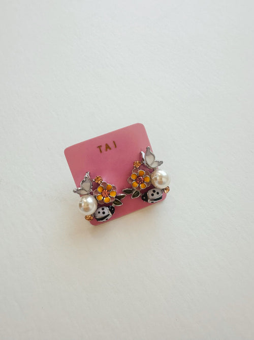 Lavender Ladybug Cluster Earrings