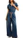 Edison Wide Leg Coverall in Cerulean Skies