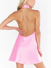 Jasmine Halter Mini Dress in Pink Luxe Satin