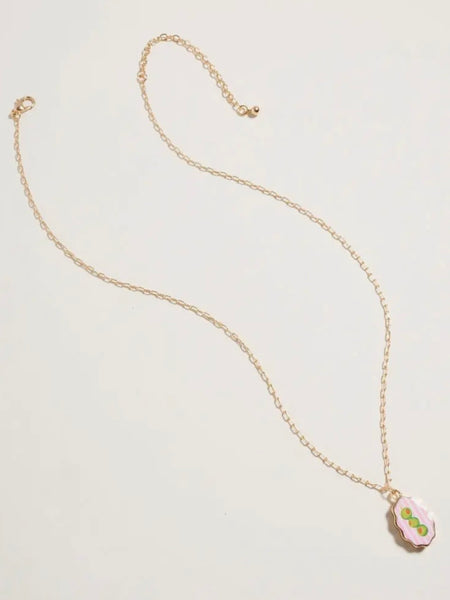 Painted Tile Necklace in Olives