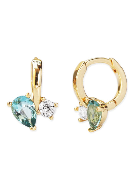 Double CZ Mini Huggies in Green