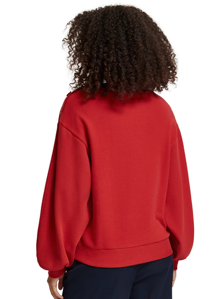 Buttoned Shoulder Detail Sweatshirt in Lipstick Red