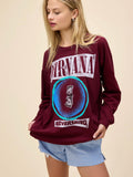 Nirvana Bait Long Sleeve Merch Tee in Dark Cherry