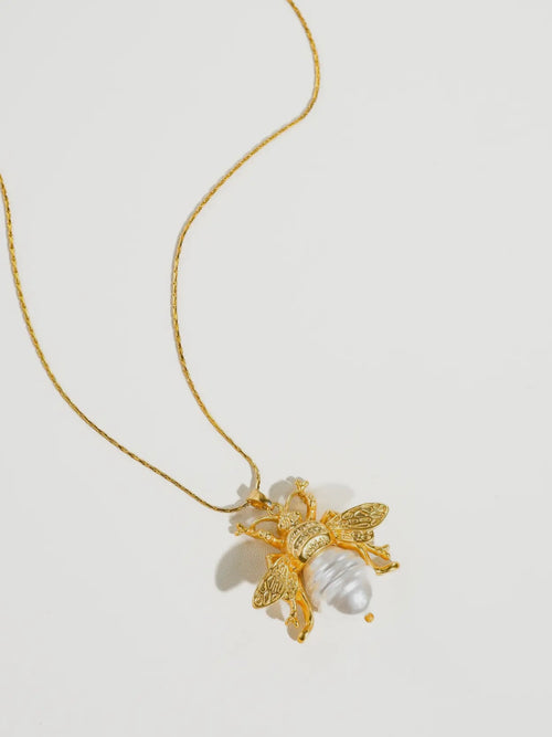 Lucie Vintage Pearl Bee Necklace