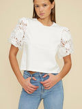 Avi Lace Sleeve Top in White