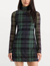 The Mesh Turtleneck in Navy & Green Plaid