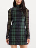 The Mesh Mini Dress in Navy & Green Plaid
