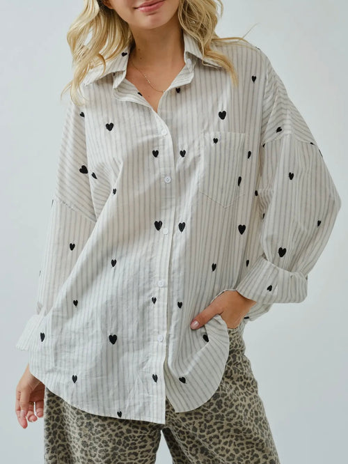 Heart to Heart Button Up in Ivory