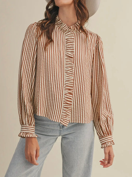 Stripes Are A Neutral Button Up in Pecan