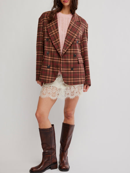 Dean Double Breasted Blazer in Oliver Plaid Brown
