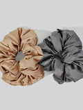 Satin Sleep Pillow Scrunchies in Charcoal & Gold