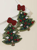 Bow on Top Christmas Tree Earrings in Green